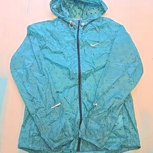 Nike Women's Vapor Cyclone M‎ Jacket Aqua Packable Running Windbreaker Triangles